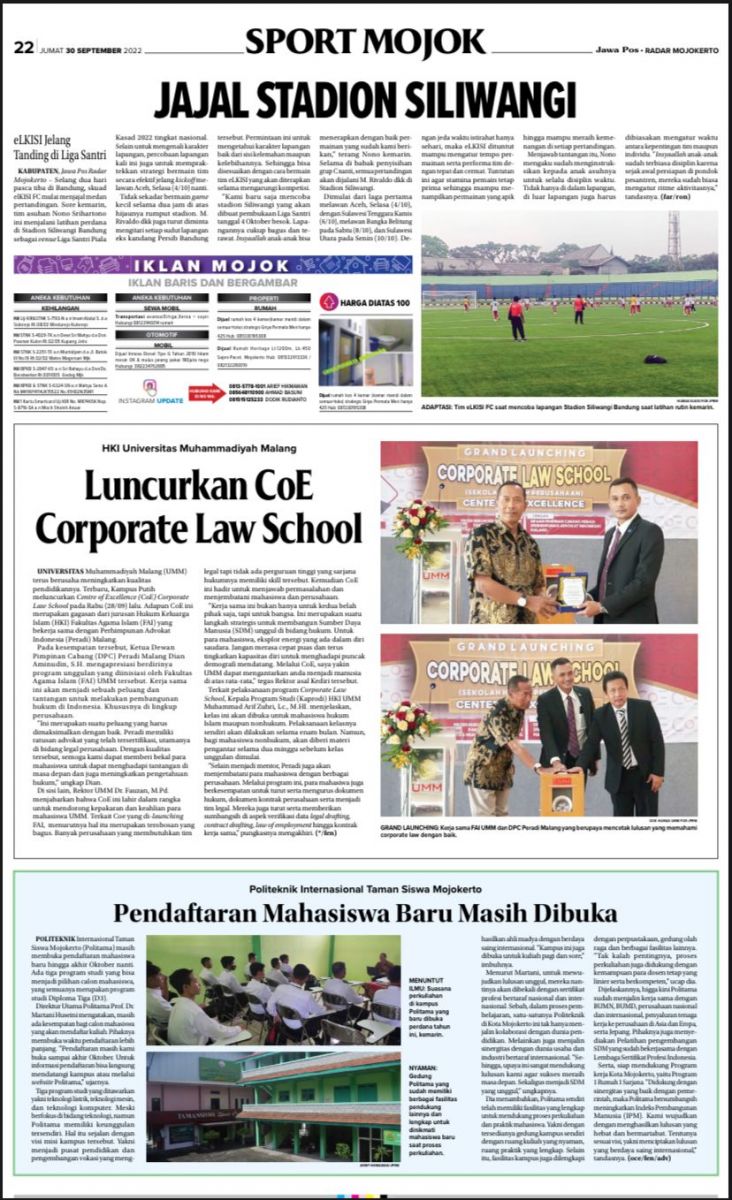 Hki Umm Luncurkan Coe Corporate Law School Radar Mojokerto Umm Dalam Berita Koran Online